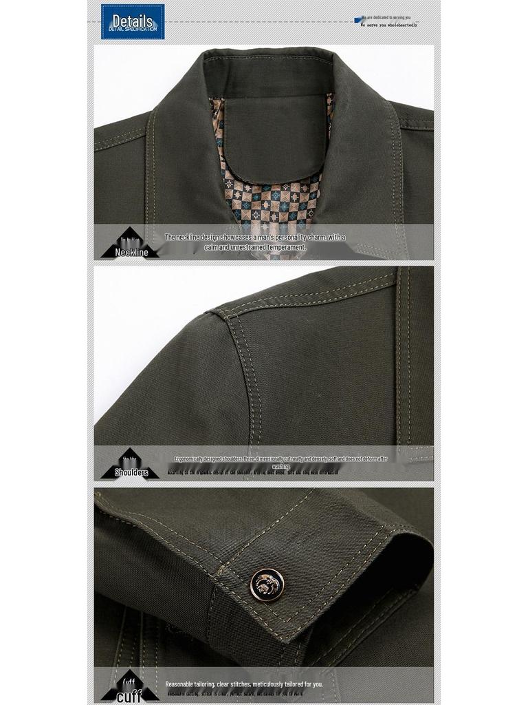 Herren Freizeitjacke aus reiner Baumwolle für Frühling und Herbst - Mantel mit Umlegekragen für Männer mittleren und höheren Alters
