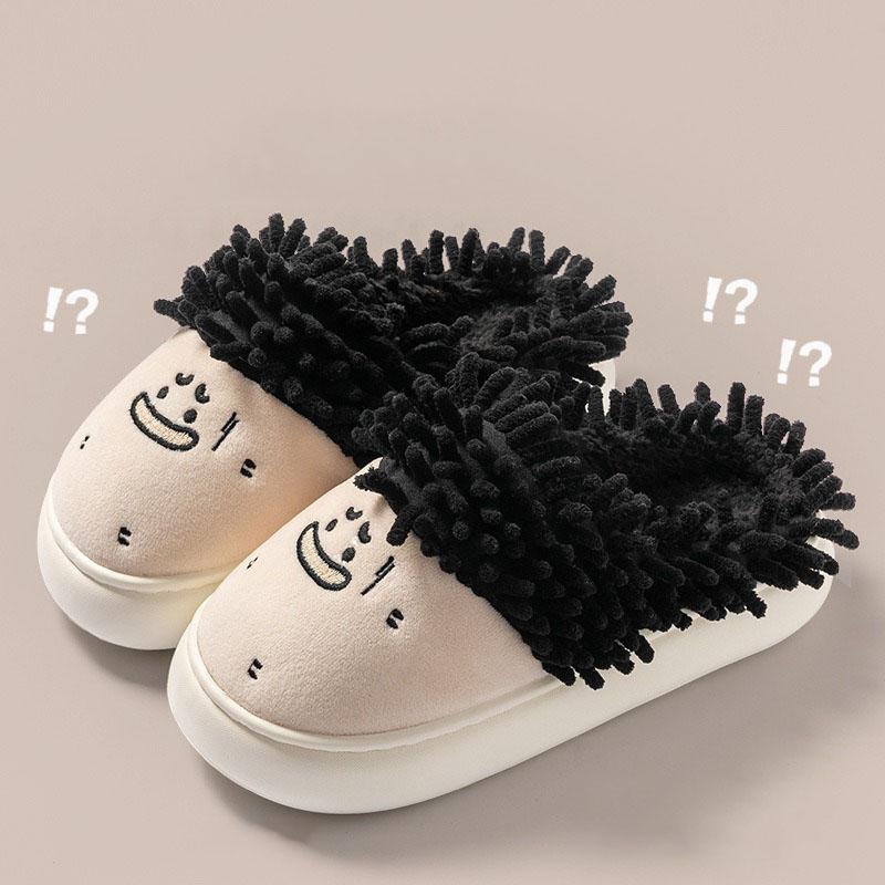 

Зимние женские домашние хлопковые туфли с милыми мультяшными лицами, плюшевые кукольные тапочки, теплые фланелевые домашние тапочки, мягкие домашние тапочки на платформе 36-37 чёрный