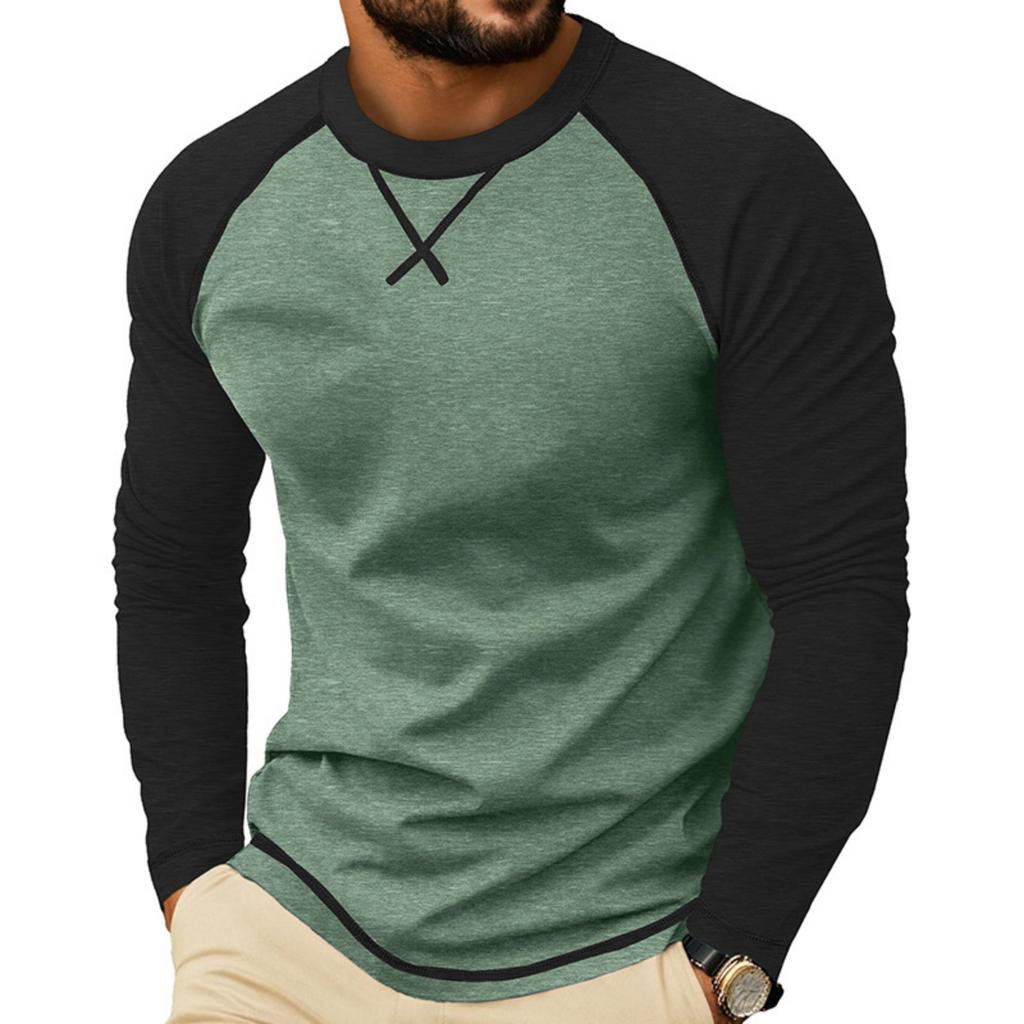 Herren Langarm Rundhals Freizeit T-Shirt Raglanärmel Kontrastnähte Leicht Atmungsaktiv Oberteil für den Alltag