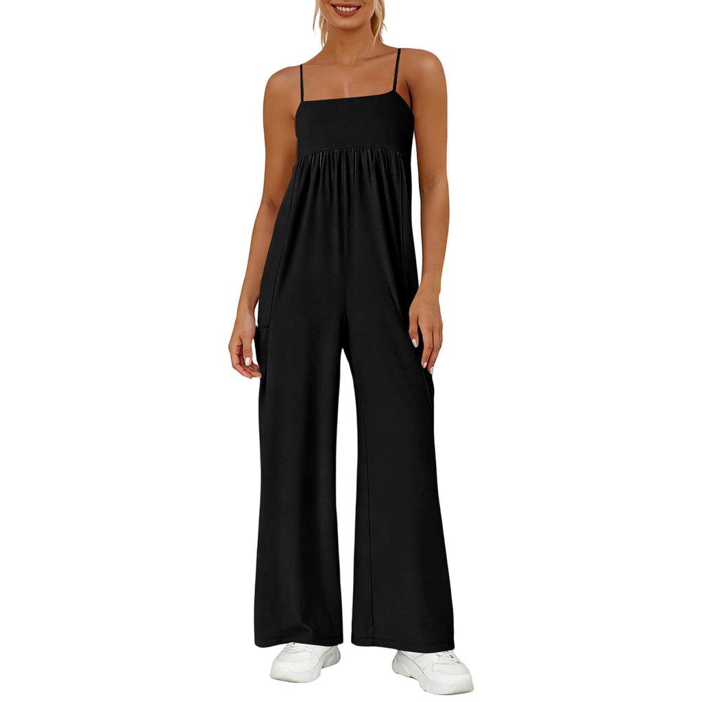 Women's Loose Casual Camisole Sleeveless Square Neck Slim Fit Wide Leg Jumpsuit Jumpsuit