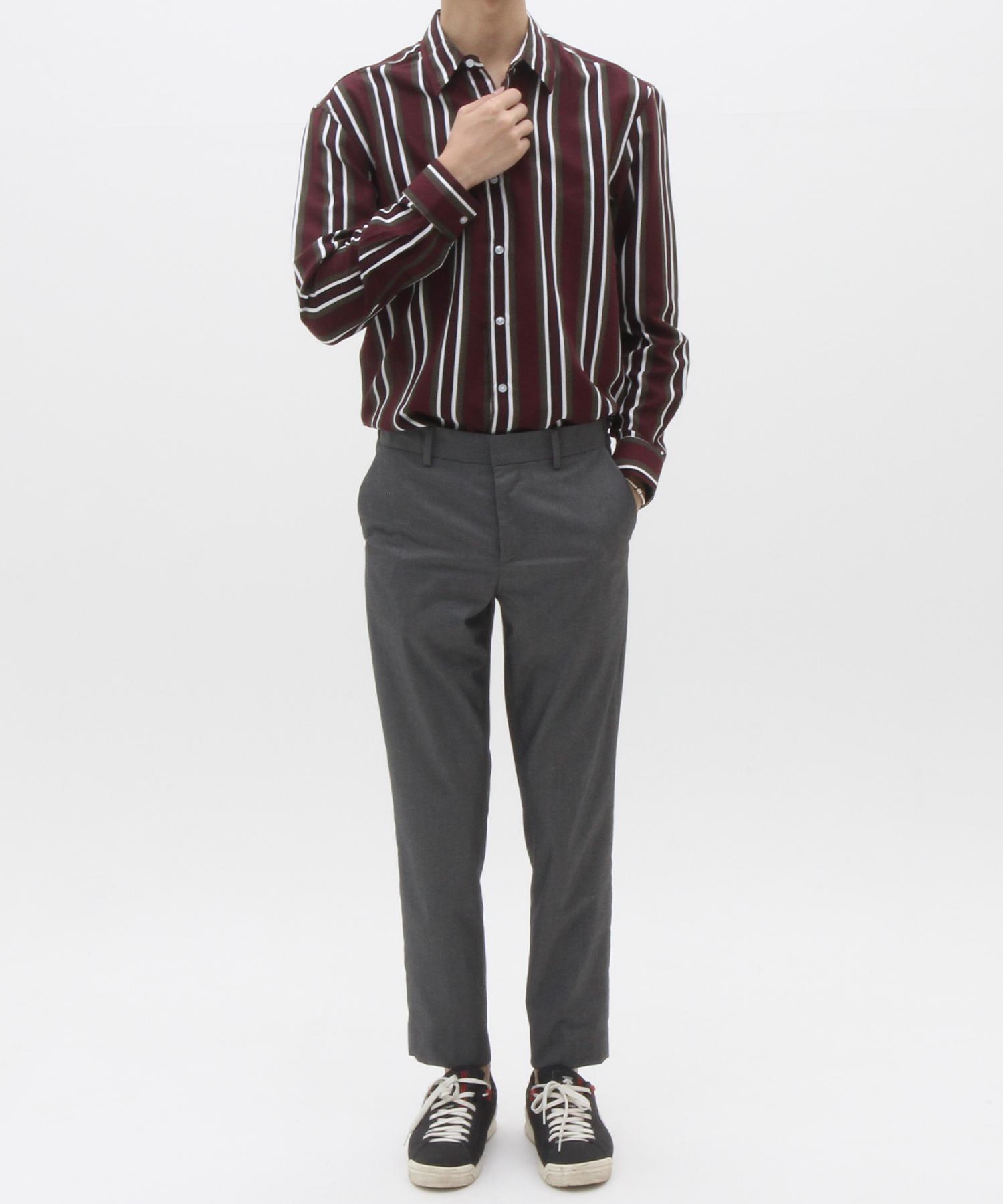 The Shirt Studio Wine Loose Fit Multi-Stripe Shirt 100
