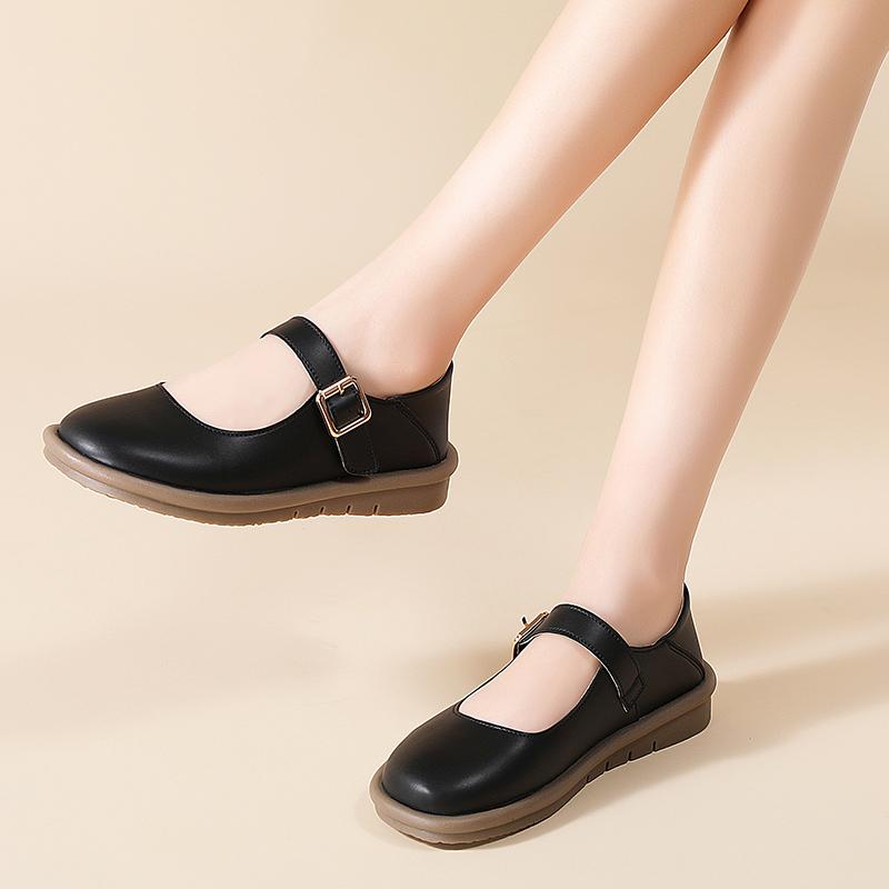 Fashion Womens Shoes Loose Round Top Layer Cowhide Breathable Anti Slip Shallow Cut Original Single Shoes Fashion Flats Designer Casual