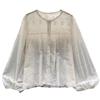 Korean Korean ins style long-sleeved shirt women's spring and autumn new French retro hollow embroidered loose and thin top