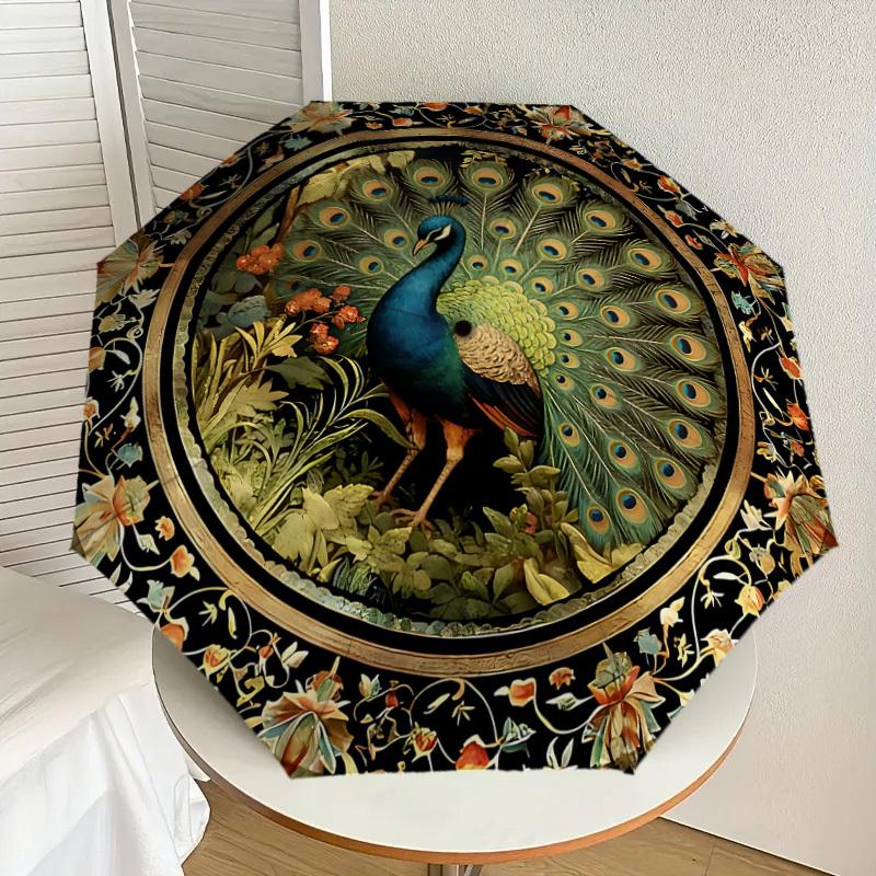 1PC Peacock Floral Umbrella-8-Rib Reinforced, Automatic Open, Lightweight & Durable, Cute Fashion Accessory for Outdoor-K1276