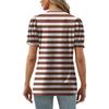 Top da Donna a Righe Stampato T-shirt Casual Larga a Maniche Corte a Sbuffo con Scollo a V