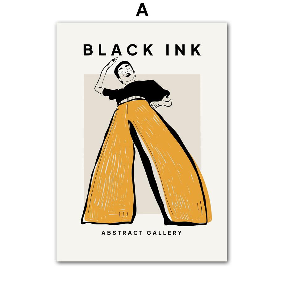 Girl Coffee Cat Flower Minimalist Wall Art Canvas Painting Abstract Line Posters And Prints Pictures For Living Room Home Decor