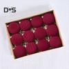 12Pcs Christmas Balls Decorations Shatterproof Velvet Ball Pendant Flocked Christmas Tree Hanging Ball Ornaments for Home Wedding Supplies
