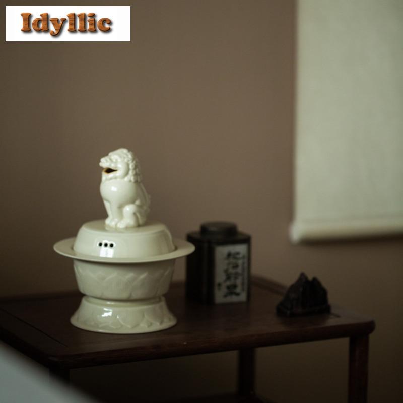 Ding Kiln Ceramic Lion Large Incense Holder Mist Smoking Steamers Incense Burners Aromatherapy Censer Tea Ceremony Ornaments