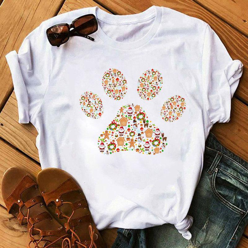 Fashion Women T-Shirt Cartoon Tee Shirts Watercolor Heart Dog Paw T Shirt Harajuku Tops Tee Short Sleeve Cute Female Tshirts Tee