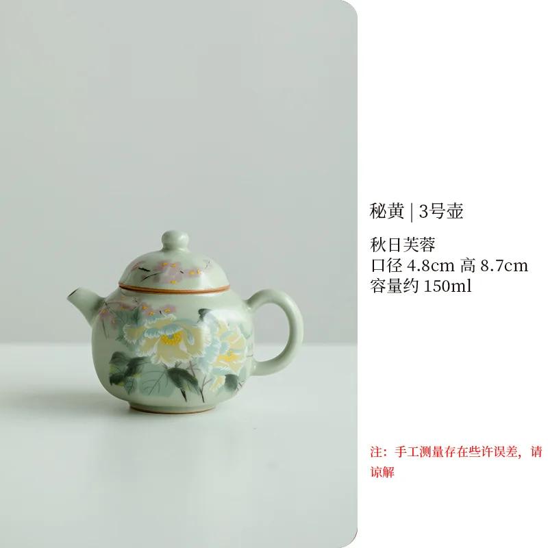Antique Secret Yellow Ru Kiln Teapot Luxury Flower and Bird Pot Tea Brewing Kettle Cha Kung Fu Teaware Drinkware Supplies Craft