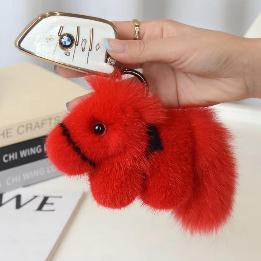 New Horse Keychain Real Rex Rabbit Fur Pony Handbag Pendant Car Key Ring Bag Pendant Fashion Cute Decor Accessory Gift
