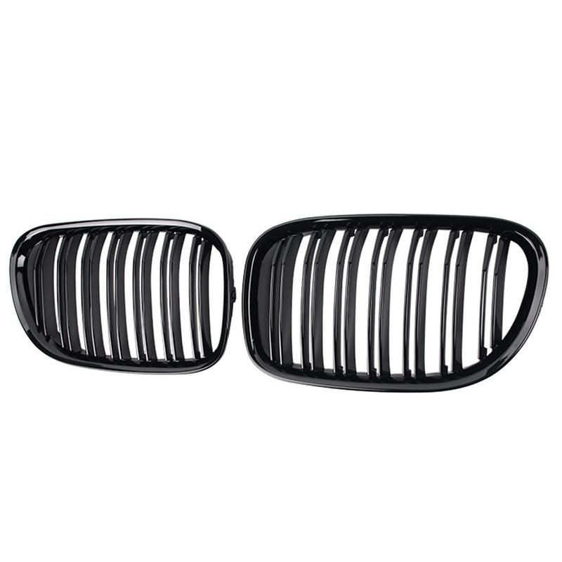 2-linjiga främre stötfångargaller njurracinggrill blanksvart för BMW F01 F02 F03 F04 740I 750I 7-serien 2009-2015 Biltillbehör