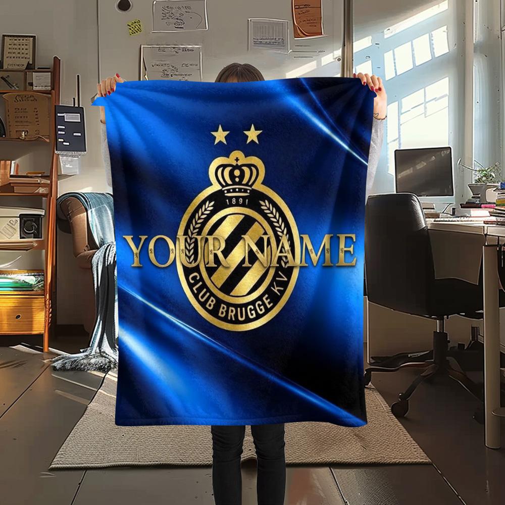 1 Stück Club Brügge Kv Wappen Benutzerdefinierter Name Gemustert Flanelldecke Geeignet für Alle Jahreszeiten Für Heimdekoration Wärme Und Komfort Geschenke Feiertagsgeschenk