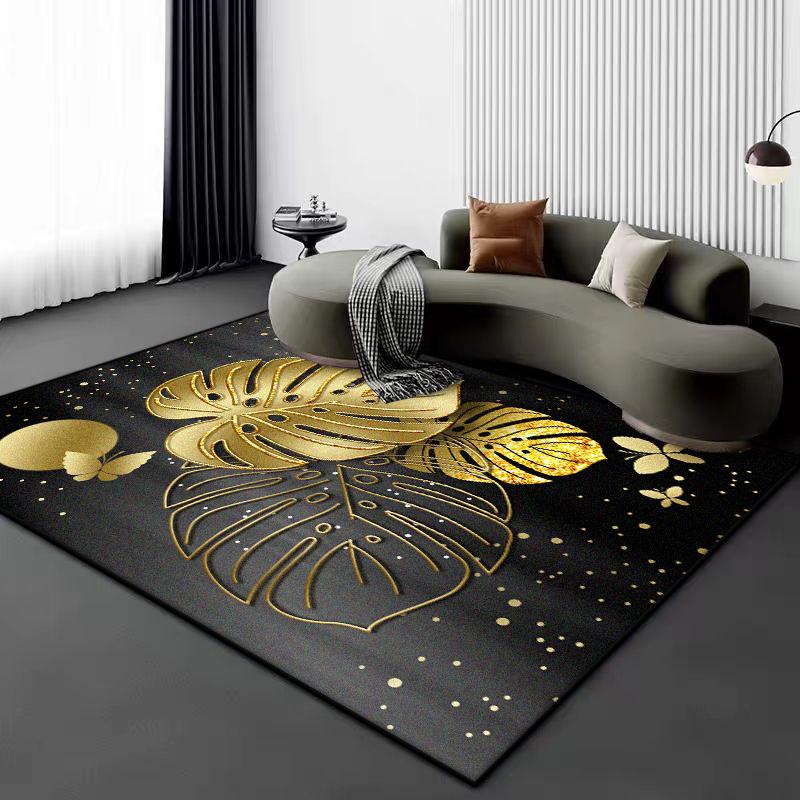 3D Vision Flower Plant Carpet Living Room Black Golden Design Sofa Large Area Rugs 200x300 Luxury Bedroom Non-slip Floor Mat