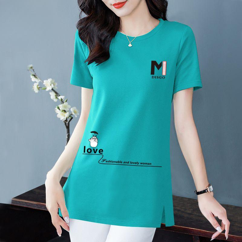100% Cotton T-Shirt Casual Fashion New Loose Round Neck Ins Style Split Top