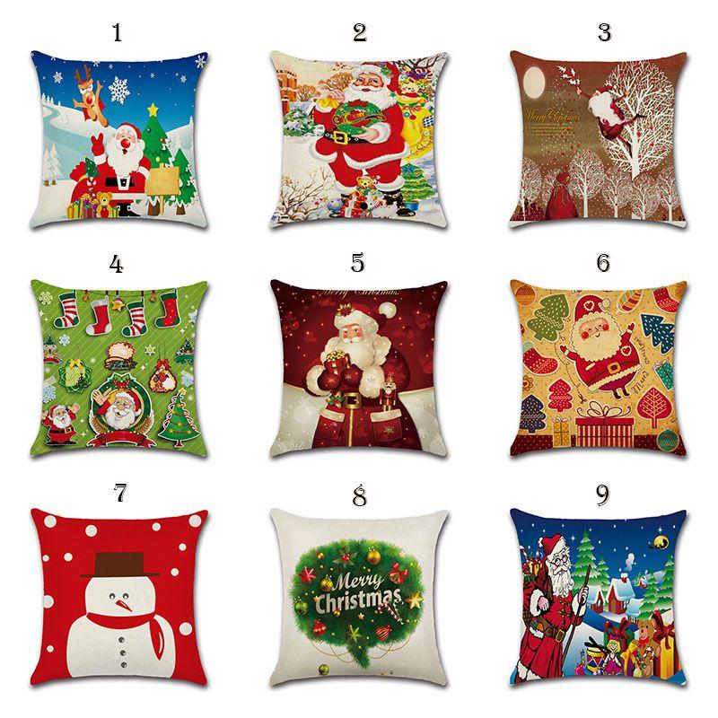 Charming Happy Christmas Linen Sofa Cushion Cover Vibrant Holiday Decoration
