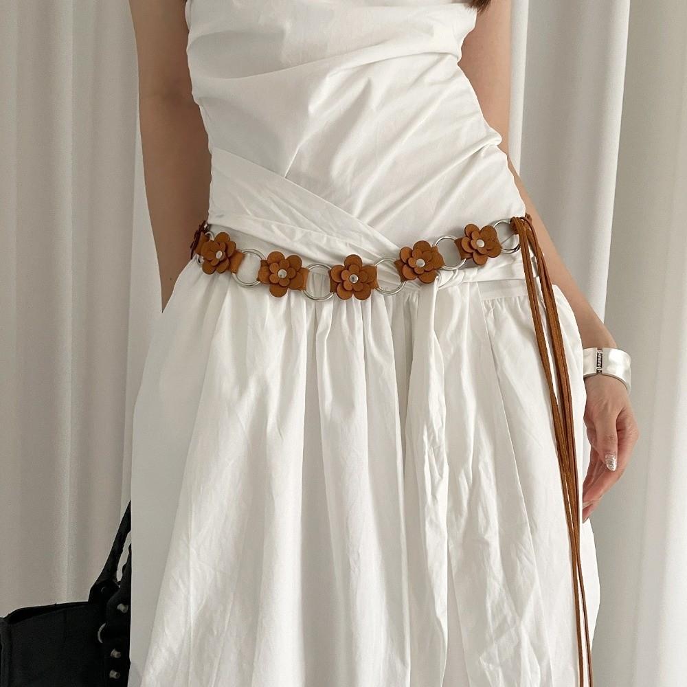 Ethnic Women's Belt Floral Dress Jeans Belt Versatile Leather Waist Rope Waist Accessories