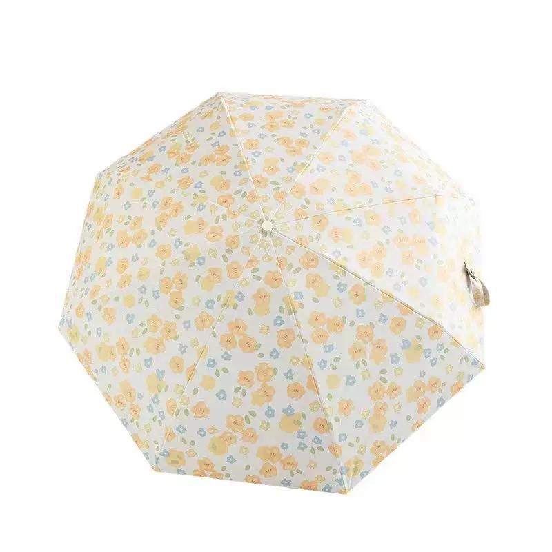 New Product, Fully Automatic Folding Umbrella, Dual-Purpose Sun and Rain Umbrella for Women, Yellow Floral Design, High Aesthetic Value, Ins-Style