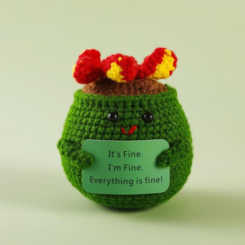 Handmade Crochet Emotional Support Dumpster Fire Doll With Positive Card Funny Knitted Dumpster Desktop Ornaments Christmas Gift