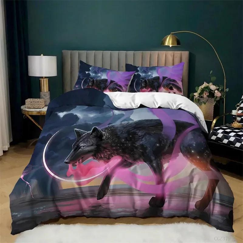 Wildtier Wolf Bettbezug Waldtier Vollständiger Bettdeckenbezug für Jungen MädchenAurora Bettwäsche-Set Stern Galaxie Himmel Tagesdecke Bezug