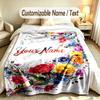 Floral Garden Theme Soft Blanket Personalized Custom Name Text Print Warm Blanket Home Sofa Bedroom Decor