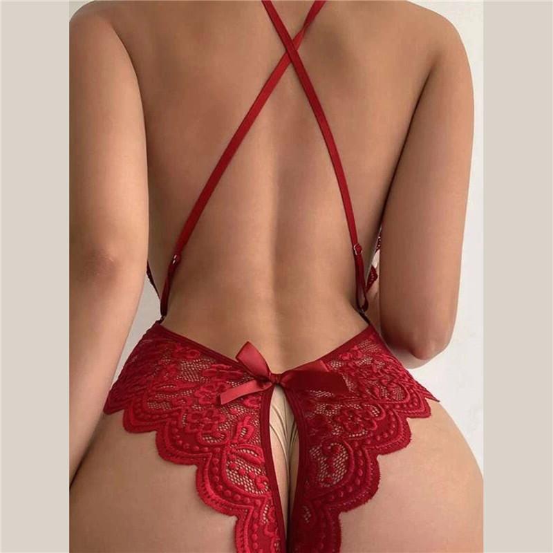 Lingerie Women Lace Transparent Pajamas Set Sexy Sleepwear Deep V Pajama Set Erotic Nightdress