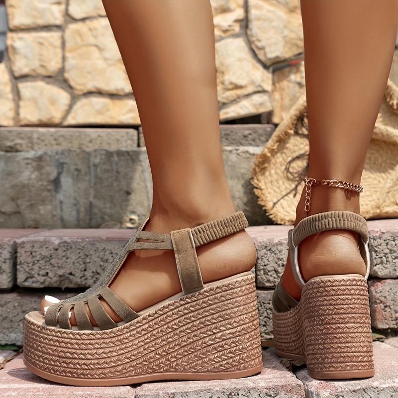 Women'S Slip-On Platform Sandals with Thick Cushioned Sole - Open-Toe High Heel Shoes, Breathable Synthetic Cover & Non-Slip Rubber Outsole for Casual