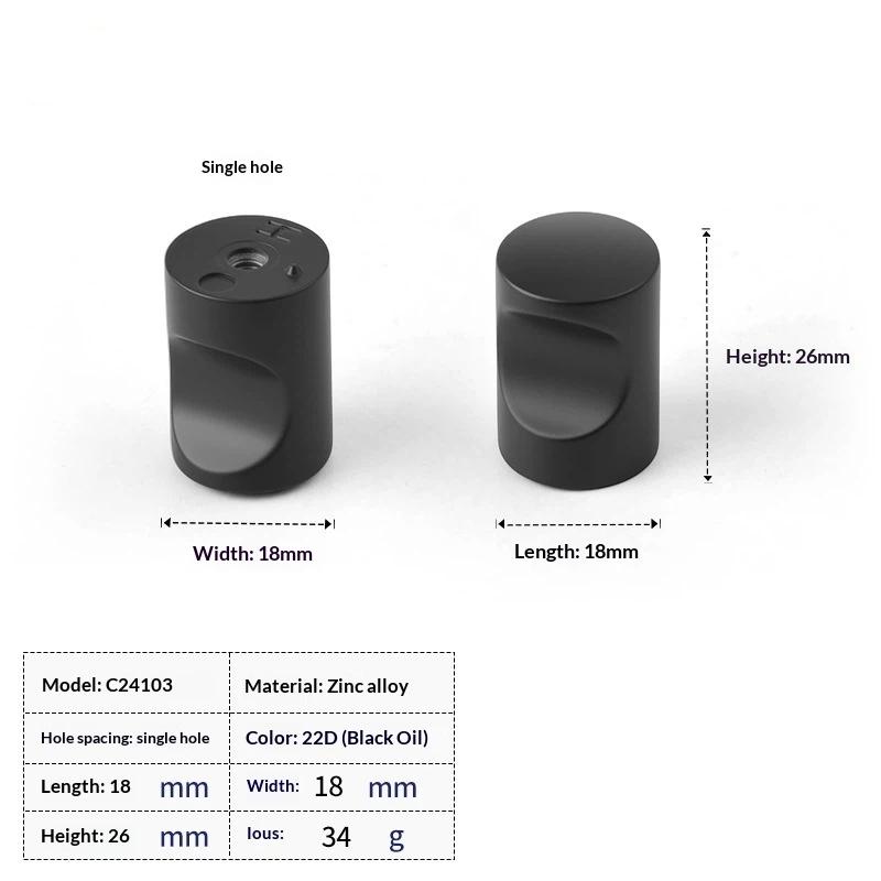 Modern Minimalist Black Zinc Alloy Cabinet Handle Wardrobe Drawer Single Hole Handle Furniture Hardware Accessories
