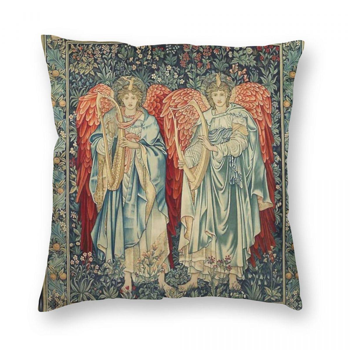 Angeli Laudantes Edward Burne-Jones Square Pillowcase Polyester Linen Velvet Pattern Decor Throw Pillow Case Car Cushion Case Peach skin 18*18(CM)-1Pcs