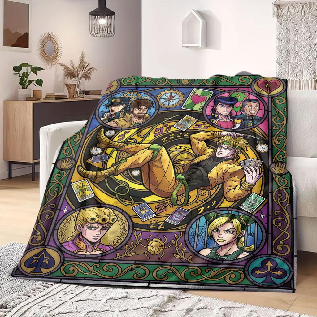 JOJO Bright 2D Print Flannel Blanket, Anime Theme for Bed Couch, Soft Travel Picnic Throw Blanket_LIAN