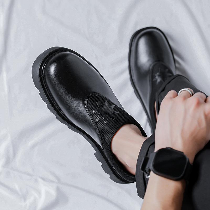 Fashion Fashion Leather Men Slippers High Quality Black Mens Slip-on Lazy Youth Comfy Walking Sandals Slides Half Drag Loafers