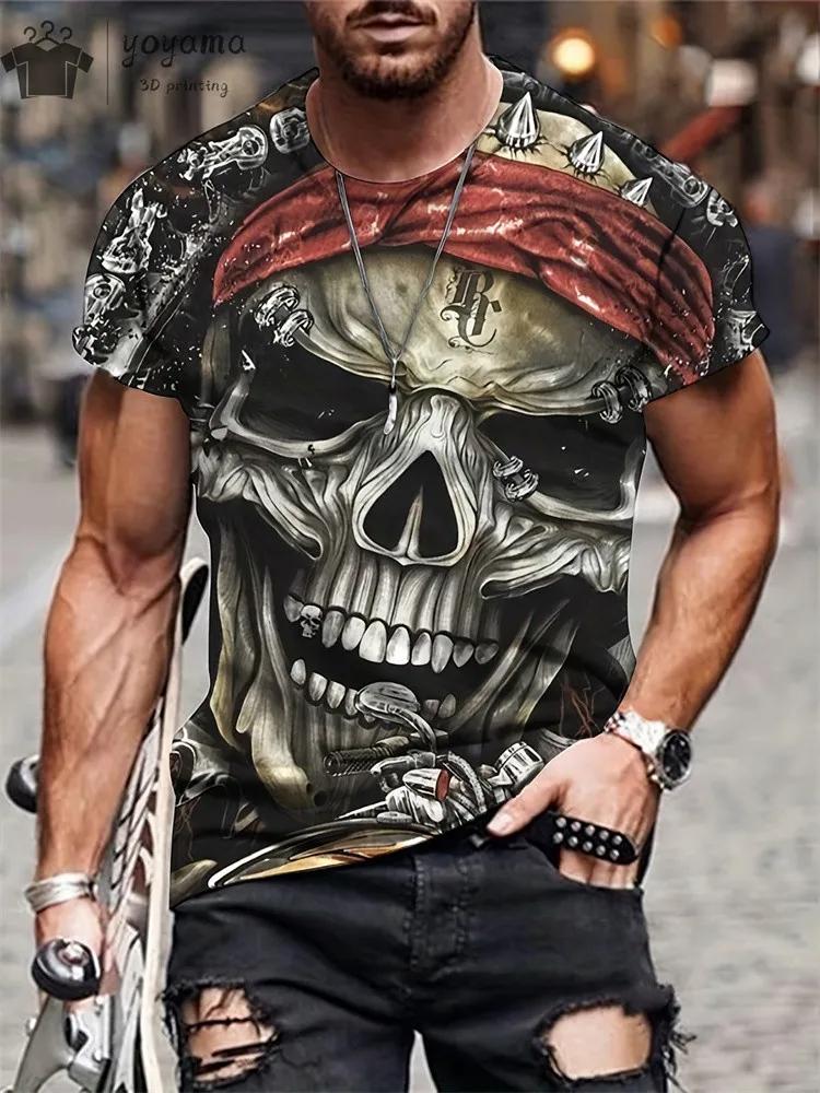 New Men's Horror Skull Print T-Shirt 3D O-Neck Short Sleeve Fashion Oversized T-Shirts Men's Summer Street Clothing