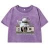 Angels And Money Creative Pattern Print Washed T-Shirt Female Street Cotton Tee Shirts Casual Crop Top For Woman