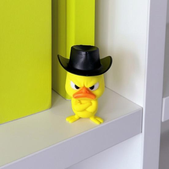 Fun Office Desk Toys Angry Duck Figurine, 3D Printed Yellow Decoration with Cowboy Funny Decor Hat, Little Animal Ornament for Home Desktop,