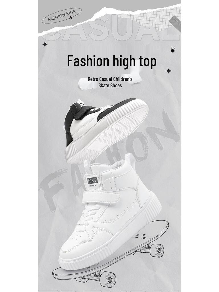 2025 Kinder High-Top Canvas Schuhe - Weiße Sneakers für Jungen & Mädchen, Frühling/Herbst Freizeit- & Sportbekleidung