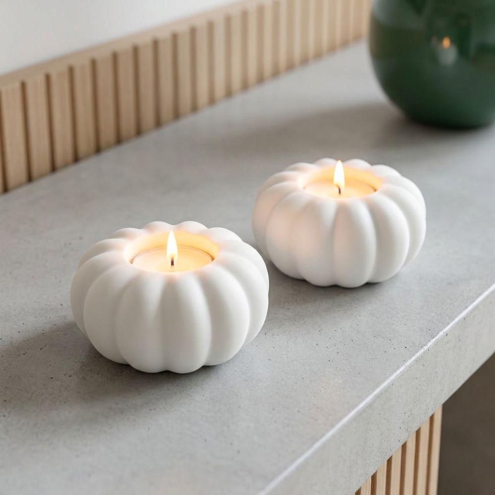 3D Printed Halloween Pumpkin Candle Holder Vintage Plastic Pumpkin Tealight Holder Fall Style Anti-Tip Tabletop Candlestick