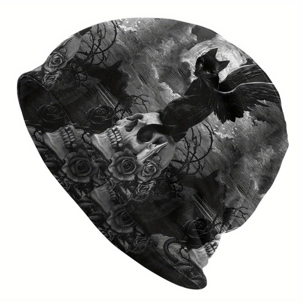 Halloweenowe Czapki Beanie Czapki Czaszka Czarny Kot na Czaszce Cienka Czapka Czapki Zimowe Męskie Unisex Czapka Narciarska Utrzymuj Ciepło Zima