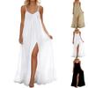 Einfarbiges Damenkleid mit geschlitztem Saum