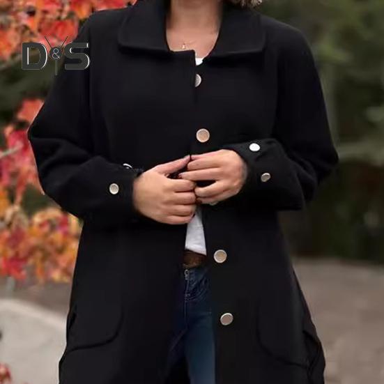 Осень-весна Женское пальто однобортное на пуговицах Свободный однотонный кардиган — фото 3