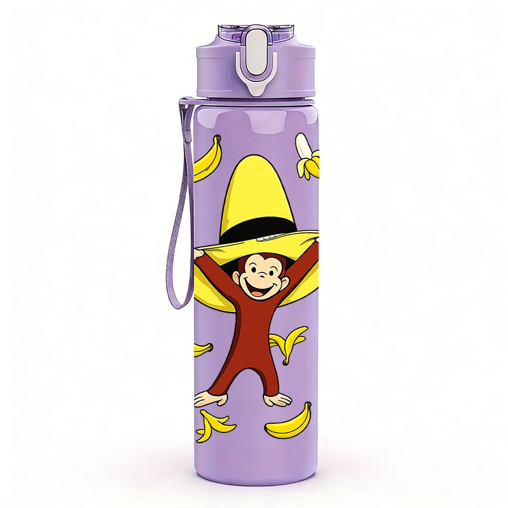 1PC Yellow Hat Cartoon Monkey 750ml Color Plastic Water Bottle Leakproof Flip Straw Lid For Sports Office Home Use