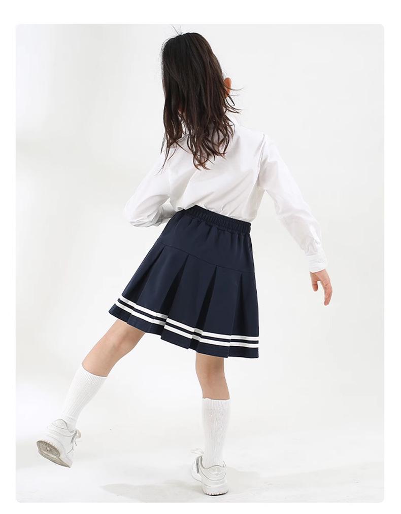 Navy Blue Pleated Cotton Skirt for Medium & Large Girls - Summer School Style