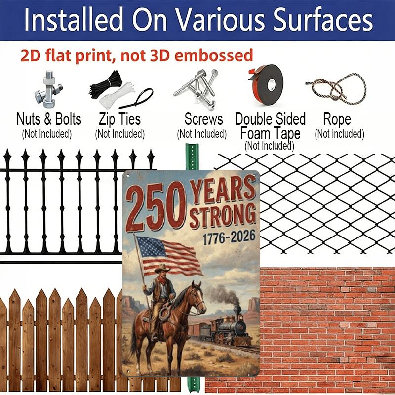 2D Flat Decorative Aluminum Sign | 7.87*11.8 Inch Classic Patriotic Wall Art for 250 Years of USA, Heavy Duty, Durable, with Pre-drilled Holes, Easy