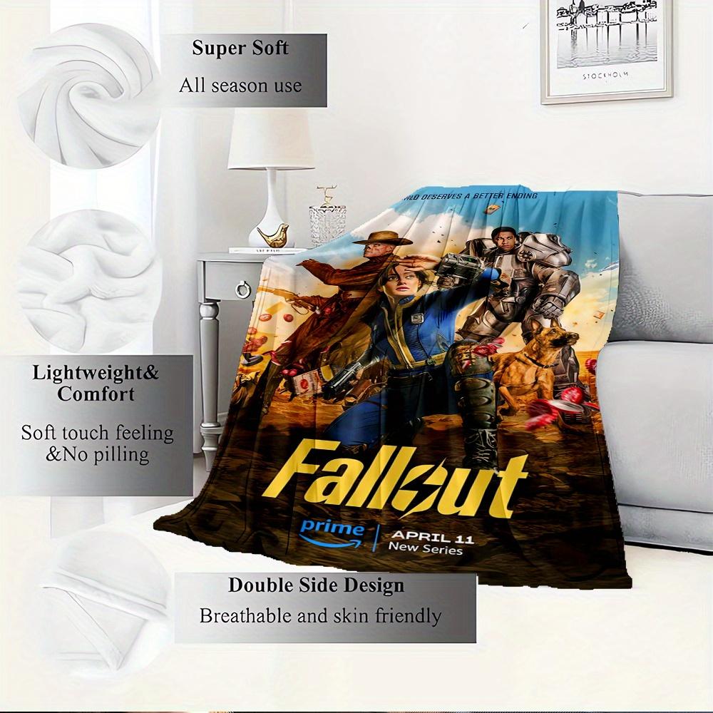 For Fallout-Themed Flannel Blanket, Glam Style, Digital Print, All-Season Comfort, Tear-Resistant, Knitted Craftsmanship, Polyester, with Ap