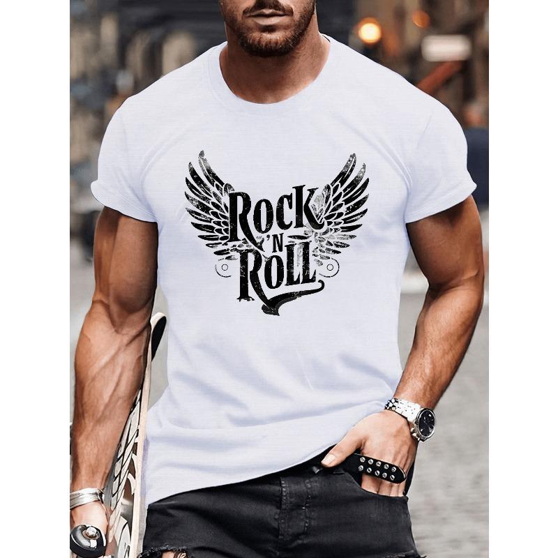 

European Size Men s Rock N Roll Wings Graphic Tee - Casual Short Sleeve T-Shirt, Breathable Cotton, Machine Washable - Perfect for Summer S белый
