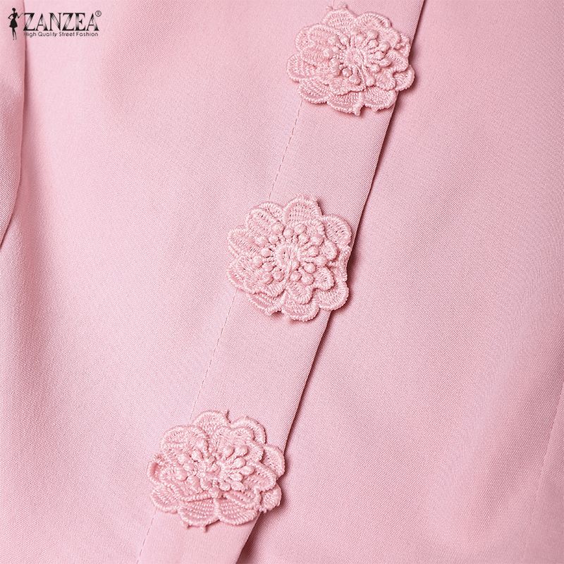 ZANZEA Women Casual Square Collar 3/4 Sleeve Long Dress