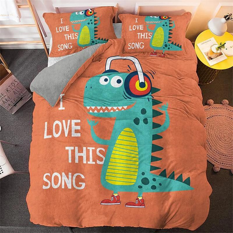 Cartoon Dinosaur Duvet Cover Dinosaur Theme Bedding Green Dinosaur Hello Bro Pattern Bedroom Decoration for Children Women Men