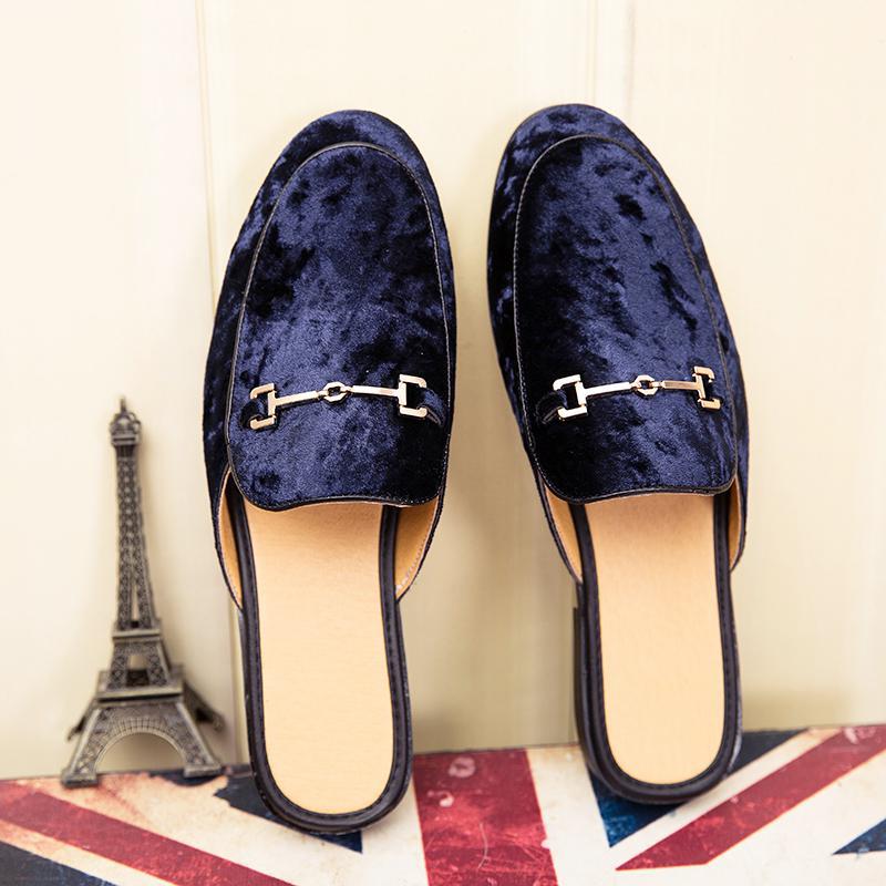 

2025 new men s trend Doudou shoes half-drag leather shoes men s Korean version of personalized lazy shoes fashion trend casual shoes 44 синий