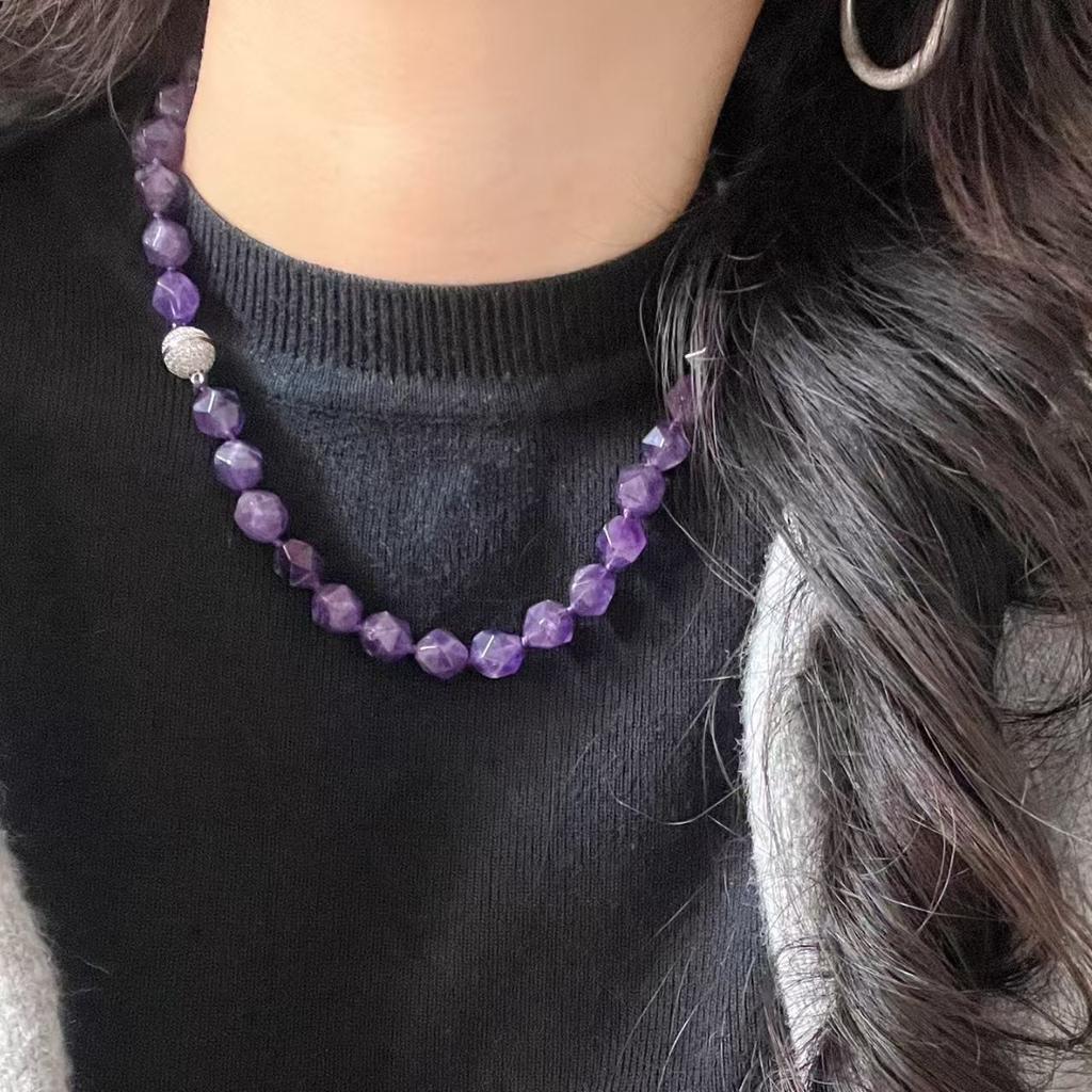 Vintage High Quality Design Cut Natural Amethyst Necklace Collarbone Chain