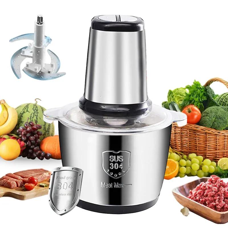 2L Büyük Kapasiteli Elektrikli Gıda Doğrayıcı Çok Fonksiyonlu Paslanmaz Çelik Et Kıyma Makinesi Sebze Meyve Doğrayıcı Mutfak Gıda İşlemcisi