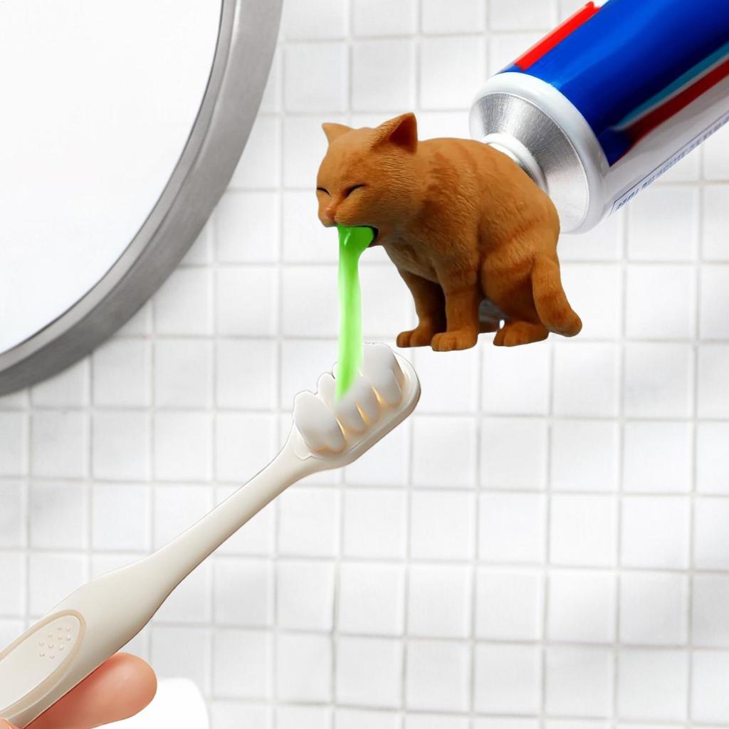 Toothpaste Cover 2.36Inch Silicone Paste Squeezer Pooping Cat Toothpaste Topper For Kids Bathroom Travel Home Kitchen Bedroom